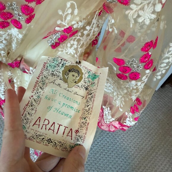 Aratta Silent Journey Fairy Rose Embroidered Sheer Duster Robe Floral Pink Cream - Picture 12 of 15